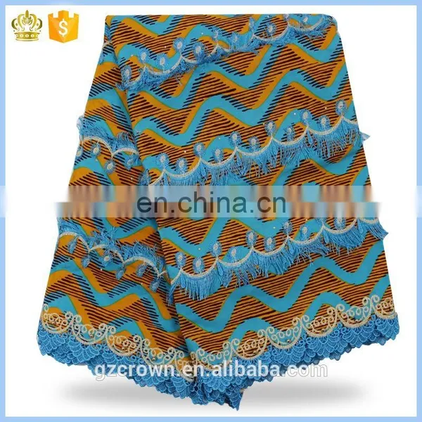 2017High Quality Embroidery French Wax Lace Fabric Cotton Nigeria Real Prints Wax With Cord Lace Fabric for Dress H170111005 photo-5