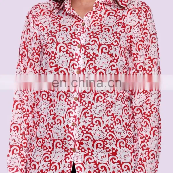Indian Women Blouse Shirt Long Sleeve Cotton Hand Block Print Shirts Tops Size S photo-2