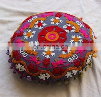 Fabric 100% Indian Style Multi Pom Pom Outdoor Round Cushions Boho Pillow Shams