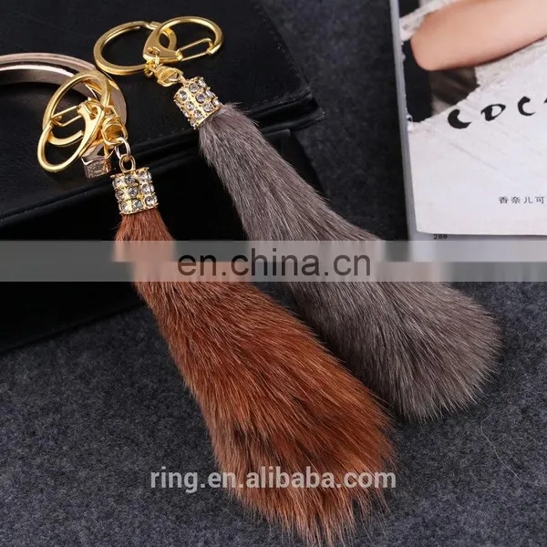 Faxu Fox Fur Tail Plush Keychain Lady Bag Pendant photo-2