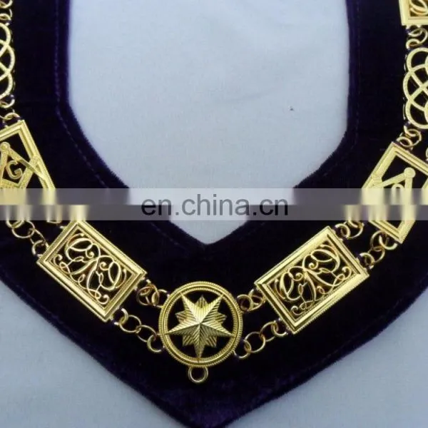 MASONIC REGALIA GRAND LODGE GOLD FINISH METAL CHAIN COLLAR PURPLE photo-3