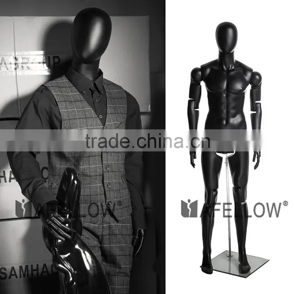 Abstract Fiberglass Black Adjustable Movable Male Mannequins Egg Head Mannequin for Window Display MZ-HM01BKEG photo-2