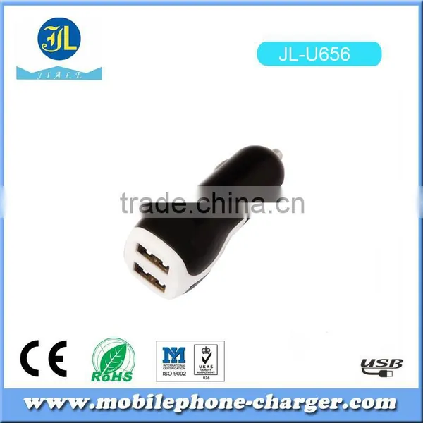 Promotional Mobile Phone Accessory Usb Car Charger With Double Ports Black