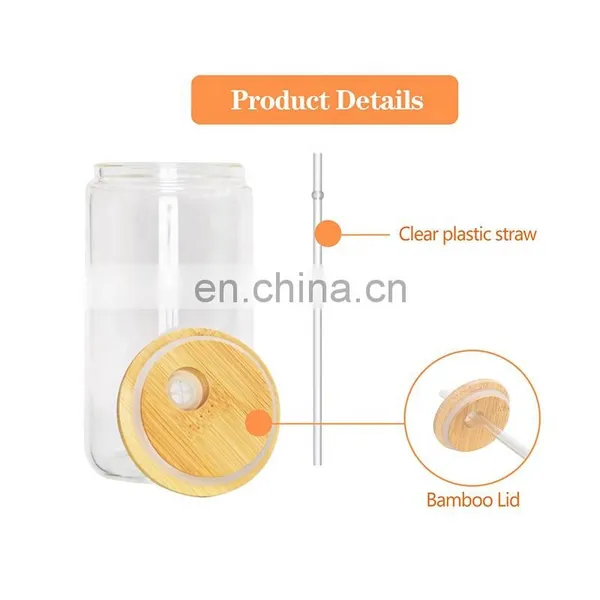 Custom Logo16oz Sublimation Soda Cup Beer Can Shaped Glass With Bamboo Lid and Straw photo-5