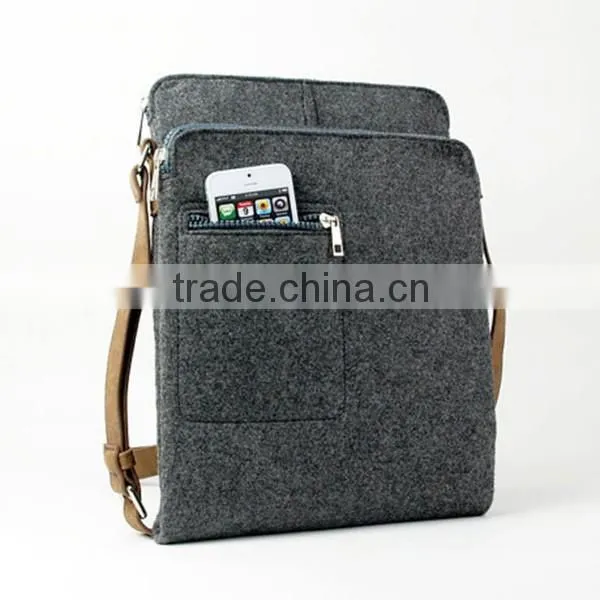 Gray Wool Felt Messenger Bag Felt Shoulder Bag With Retro Leather Straps photo-2