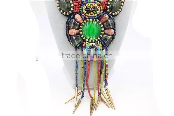 Big Bright Color Bead Necklace Green Crystal Tassel Bead Necklace photo-3