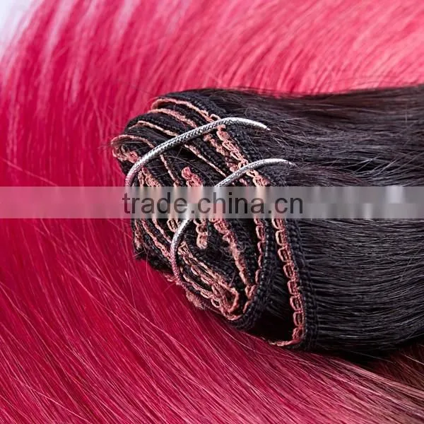 Ombre Colored Lace Full Head Russian Brazilian Indian Remy Human Clip in Hair Extensions photo-3