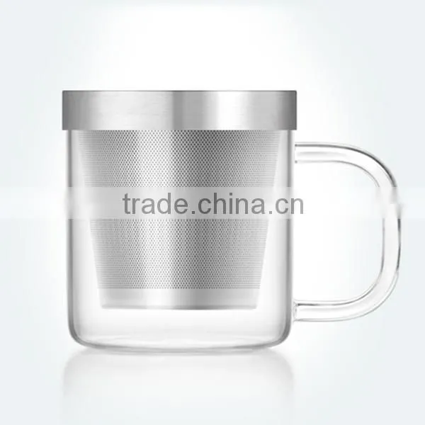 SAMADOYO 350ml Glass Teacup With Stainless Steel Infuser, Handle and Lid