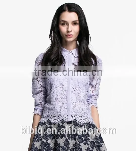 2015 Hot Sale Long Sleeve Purple Women Lace Blouse photo-2