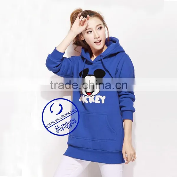 Wholesale Cheap Plain 100% Polyester Women Blue Hoodie photo-3