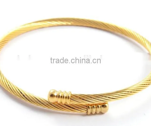 Gold Plated Mens Stainless Steel Twisted Cable Wire Cuff Bracelet Wholesale photo-4
