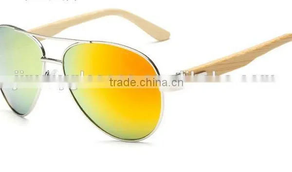 JMP614 2016 New Mirror Lens UV400 Metal Aviator Frame Bamboo Sunglasses photo-2