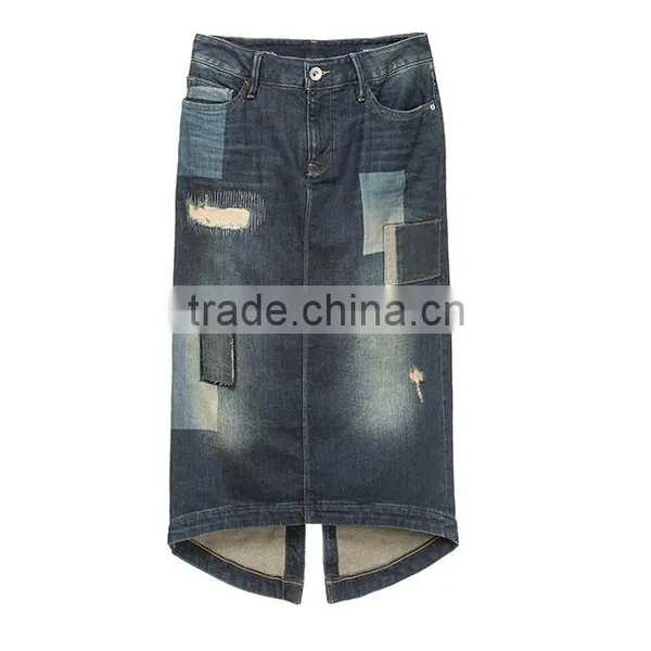 OEM Girls Fashion Women Vintage Distressed Vintage Patch Denim Jeans Half Skirts