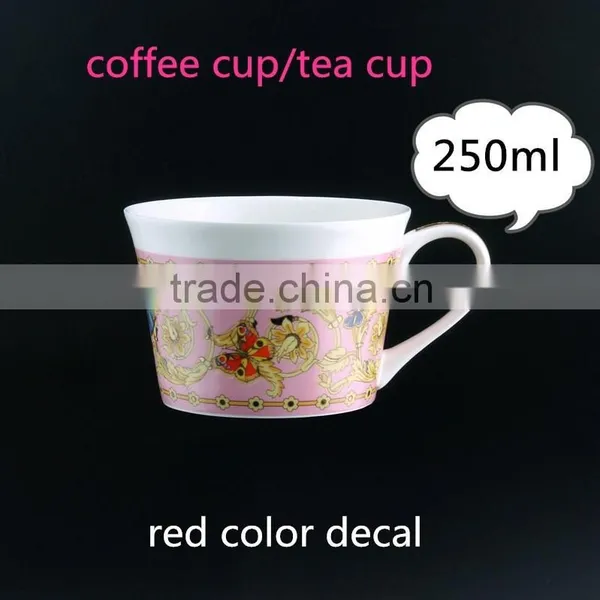 With Red Color Butterfly Decal 250ml Ceramic Coffee Cup Round Shape Bone China Cup With Saucer photo-3