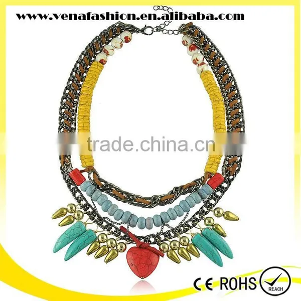 Weave Turquosie Large Bead Bib Necklace, Elegant Beaded Necklace photo-5