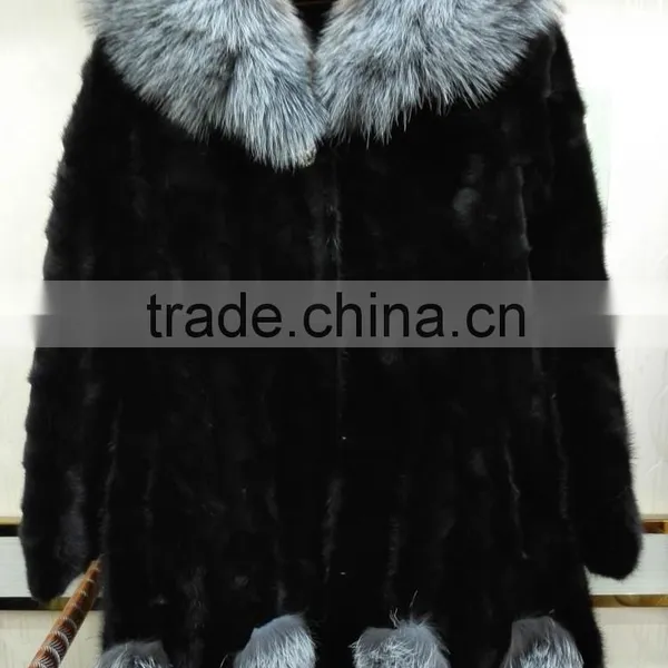 Mink Fur Coat With Silver Fox Collar for Women Winter photo-2