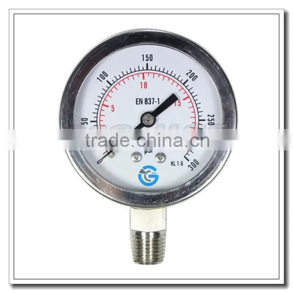 High Quality All Stainless Steel Industrial Bourdon Turbo Psi Gauge With Bottom Mount