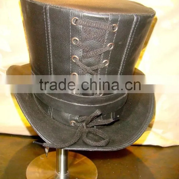 BLACK LEATHER STEAM-PUNK GOTHIC CORSET MEN'S & WOMEN' TOP HAT photo-2
