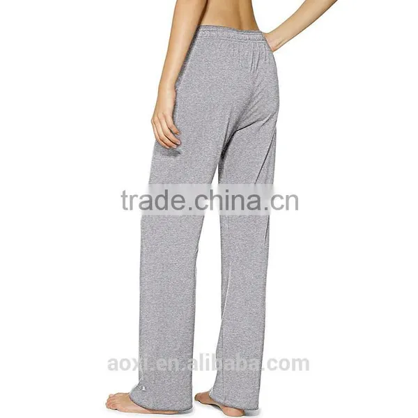 OEM Service Flat Braid Grey High Waist Elasticted Loose Fit Women Sports Long Pants photo-2
