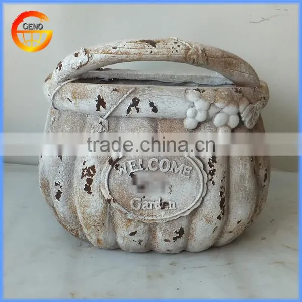 Customized Fiber Stone Garden Flower Planter Pot With Rust Metal Effect photo-2