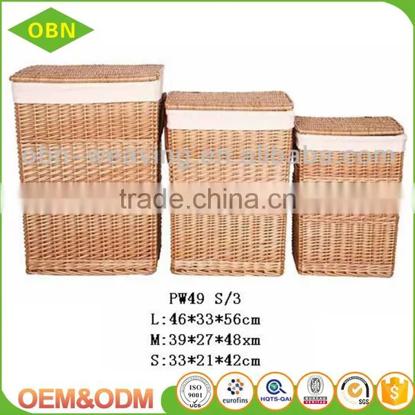 Customized Cheap Handwoven Unique Round Folding Brown Wicker Laundry Basket With Cover photo-3