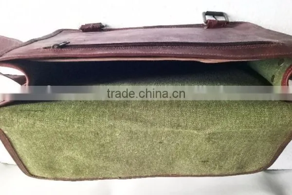 High Quality Classic Design Handmade Vintage Genuine Goat Leather Laptop Bag photo-3