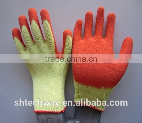Orange Latex Coated Yellow Cotton Gloves photo-2