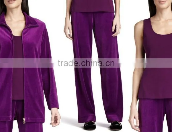 Long Velour Jacket Sleeveless Tank-Velour Pants Petite for Women photo-2