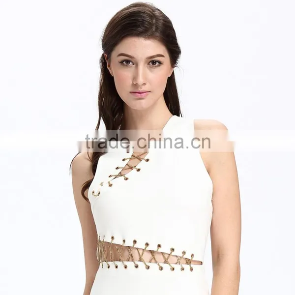 2017 New Eyelet With Golding Line Accessory Fashion Sexy Ladies Dress photo-2