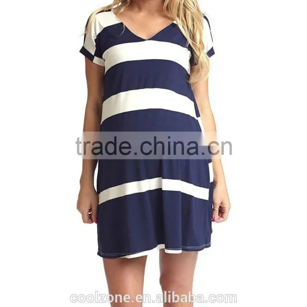 Blue White Stripe Print Maternity Dresses Wear for Pregnant 2015 photo-2