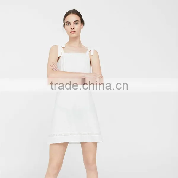 2017 Hot Style Women off Shoulder Sexy Short Square Neckline Bow Linen Dress photo-3
