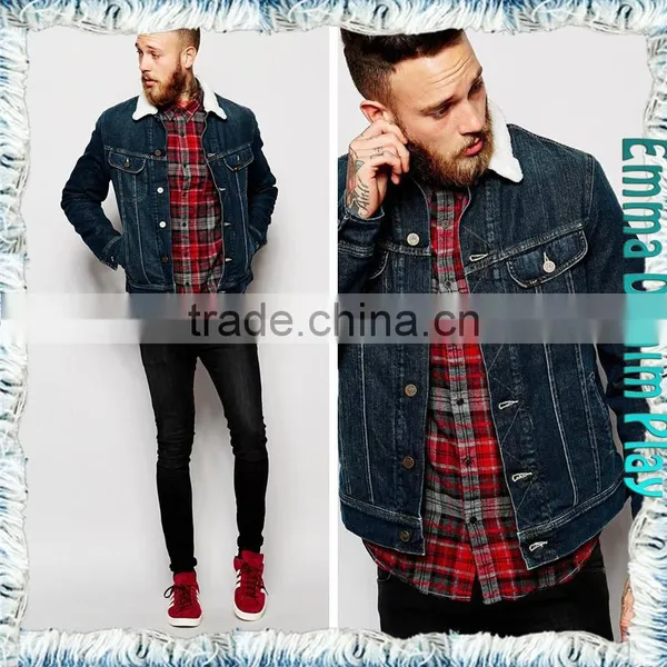 2016 Latest Model Mens Fashion Buttons Up Blue Fleece Lining Denim Jacket photo-4