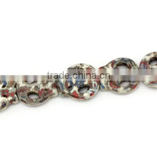 2 Strands (Grade B) Synthetic Flower Pattern Halloween Skull Head Howlite Turquoise Loose Beads