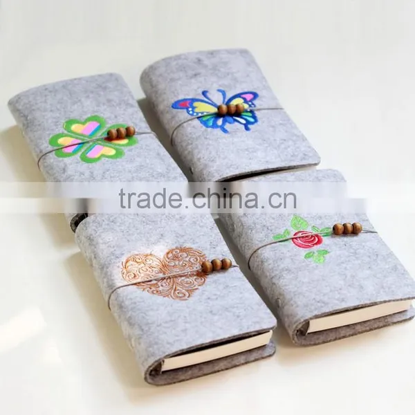 Novel Logo Custom Felt Cover With Embroidery Spiral Binding Dairy Notebook With Button photo-5