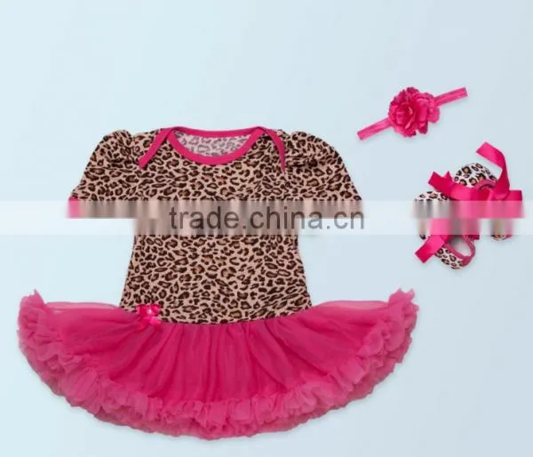 2017 3PCS Baby Sets Leopard Printing Romper, Romper+ Headband+one Pair of Shoes photo-2
