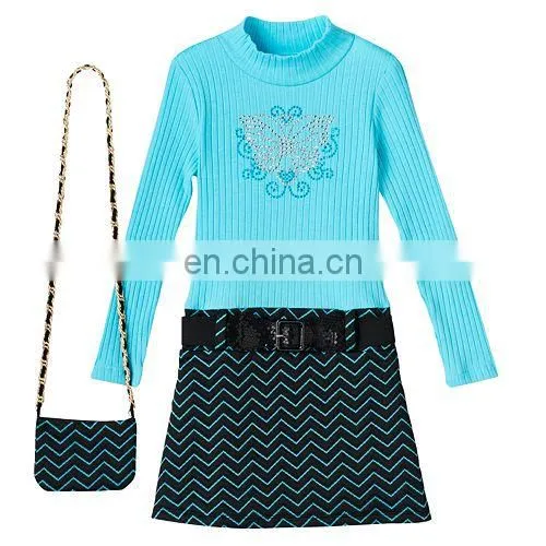 Kids Girls 4- 6 Knitworks Ribbed Rhinestone Mockneck Dresses With Stretch Belt photo-2