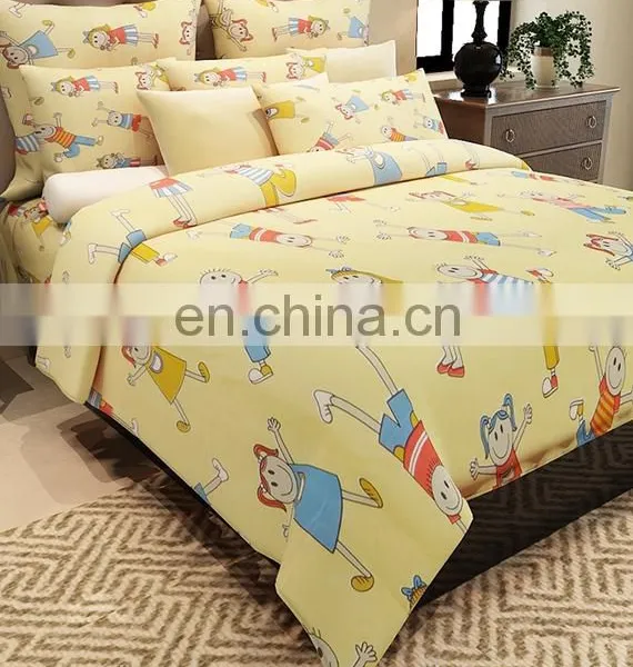 Yellow Cotton Printed Double Bedsheet Set