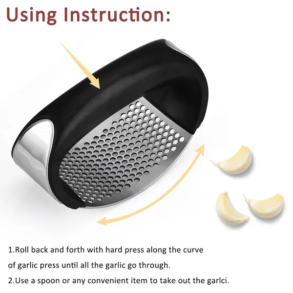 Kitchen Accessories Home and Kitchen Gadgets Customized Stainless Steel Garlic Press Rocker Garlic Mincer Crusher and Peeler photo-3