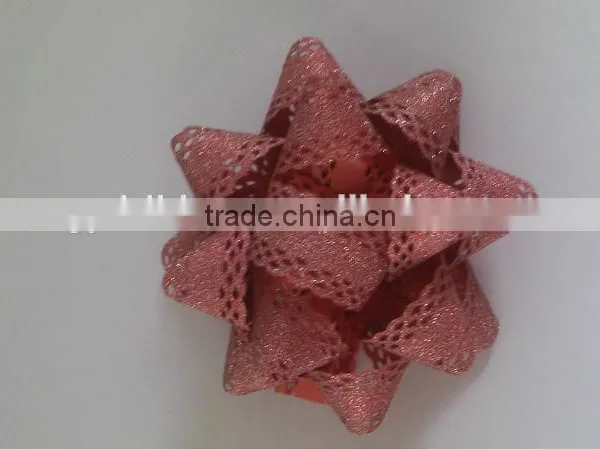 2014 the Newest Design Glitter With Lace Decorative Border Star Bows or Garland Ribbon Flower For Christmas/Wedding Celebration photo-2