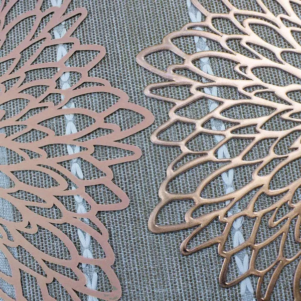 Metallic Placemats Set of 6 Gold Leaf Round Placemats Non-Slip Wipeable Table Mats for Dinner,Party,Wedding Accent Centerpiece photo-5