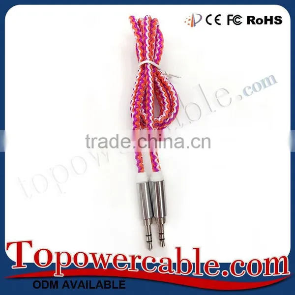Colorful Braided Red White 3.5mm Male to Male Audio AUX Cable For Car photo-2