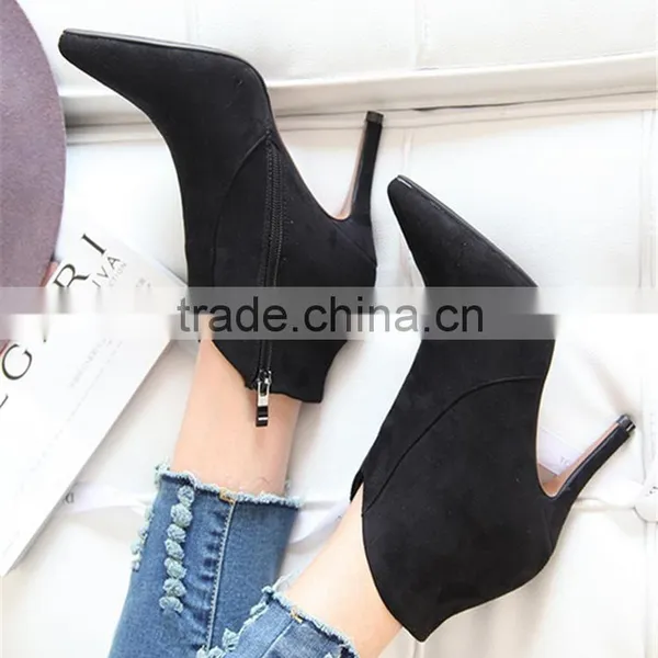 Black Suede New York Fashion Pencil Heel China Woman Low Heel Suede Boot photo-3