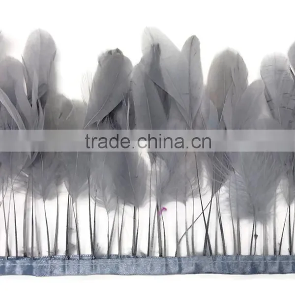 Stripped Grey Coque Tails Fringe Rooster Feather Trim