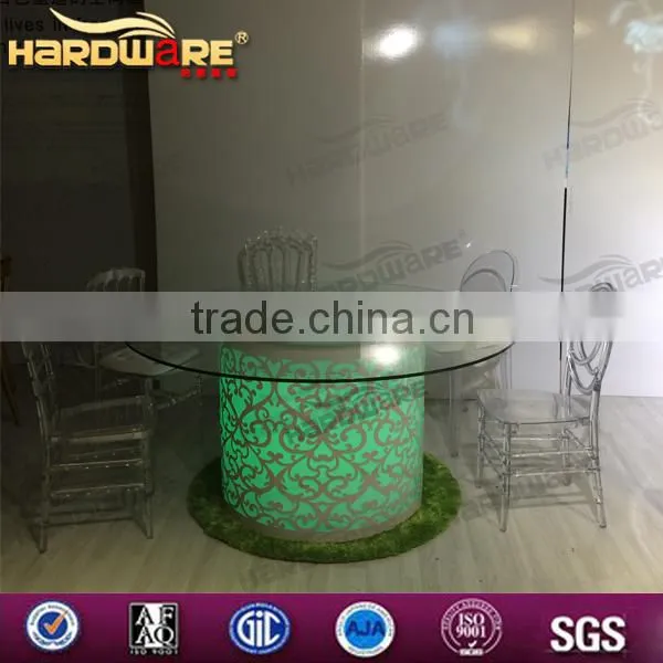 Dubai Event Design Iron Base Glasss Top LED Round Wedding Table photo-3