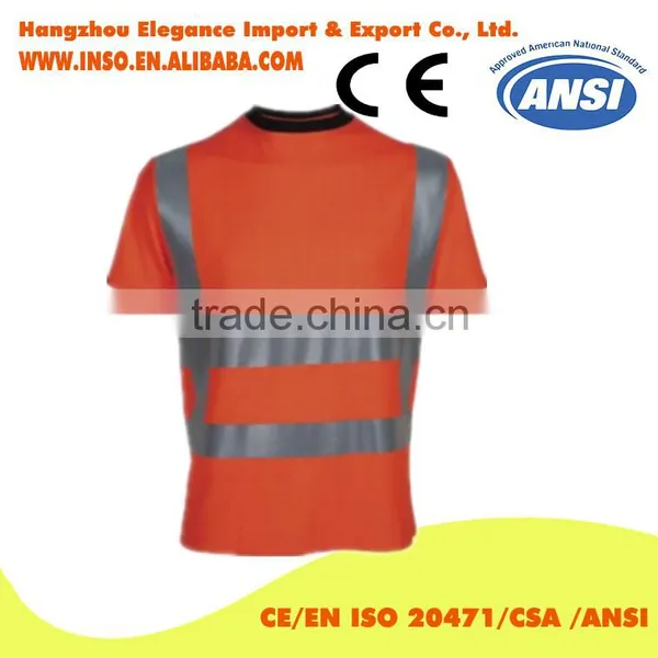 Hi-vis Safety Orange Long Sleeve Shirts Ansi Short Sleeves Reflective Safety T-shirt photo-2