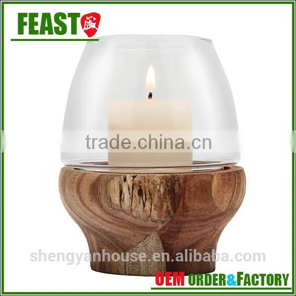 Cheap Glass Candle Holders With Wood Stand photo-3