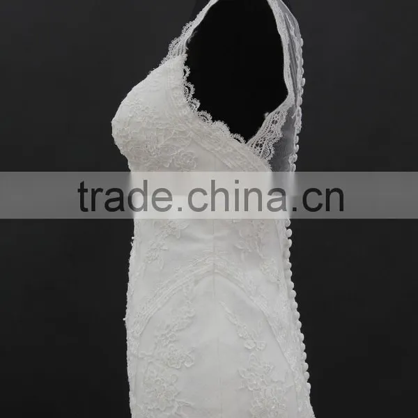 Beading Lace Trim Small A-line Wedding Dress With Two Straps photo-4
