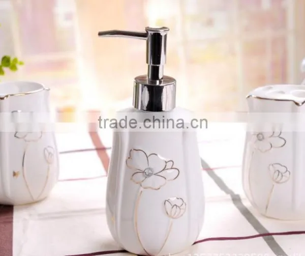 Set of 5 Bone China Bathroom Set-Lotion Dispenser, Toothbrush Holder,Two Tumbler Cups,Soap Dis photo-2