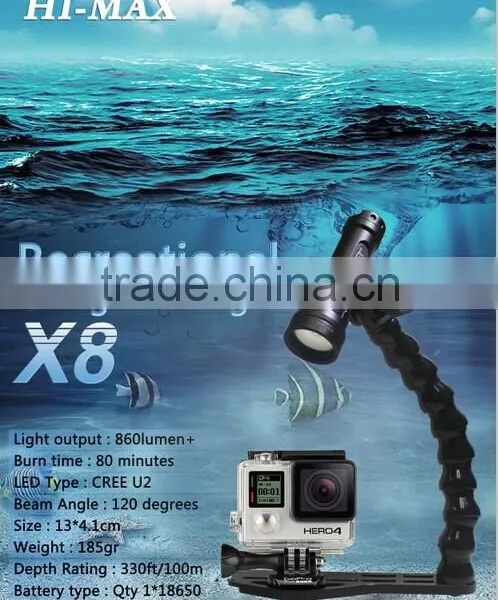 HI-MAX Factory Price Wide Angle Diving Torch Underwater Video Light photo-2