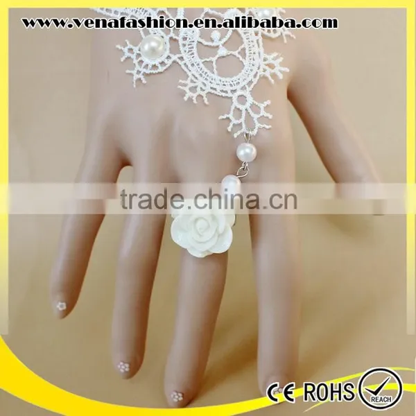 White Pearl Slave Bride Braclet, Pearl Lace Bracelet photo-4